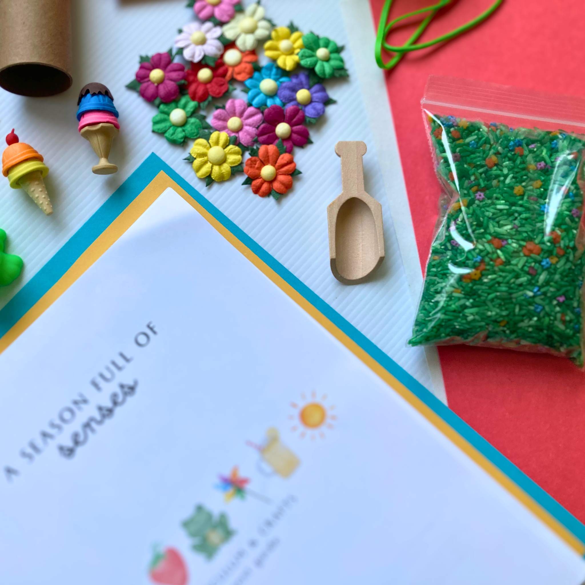 Summer preschool phonics and math activities included in A Season Full of Senses box