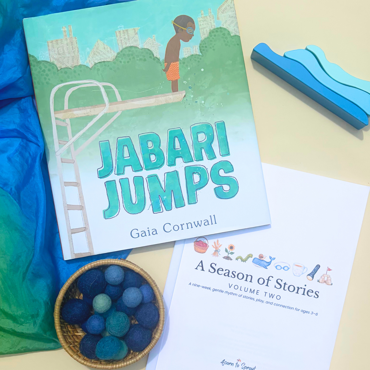 Jabari Jumps picture book with A Season of Stories Volume Two guide and simple hands-on learning materials.