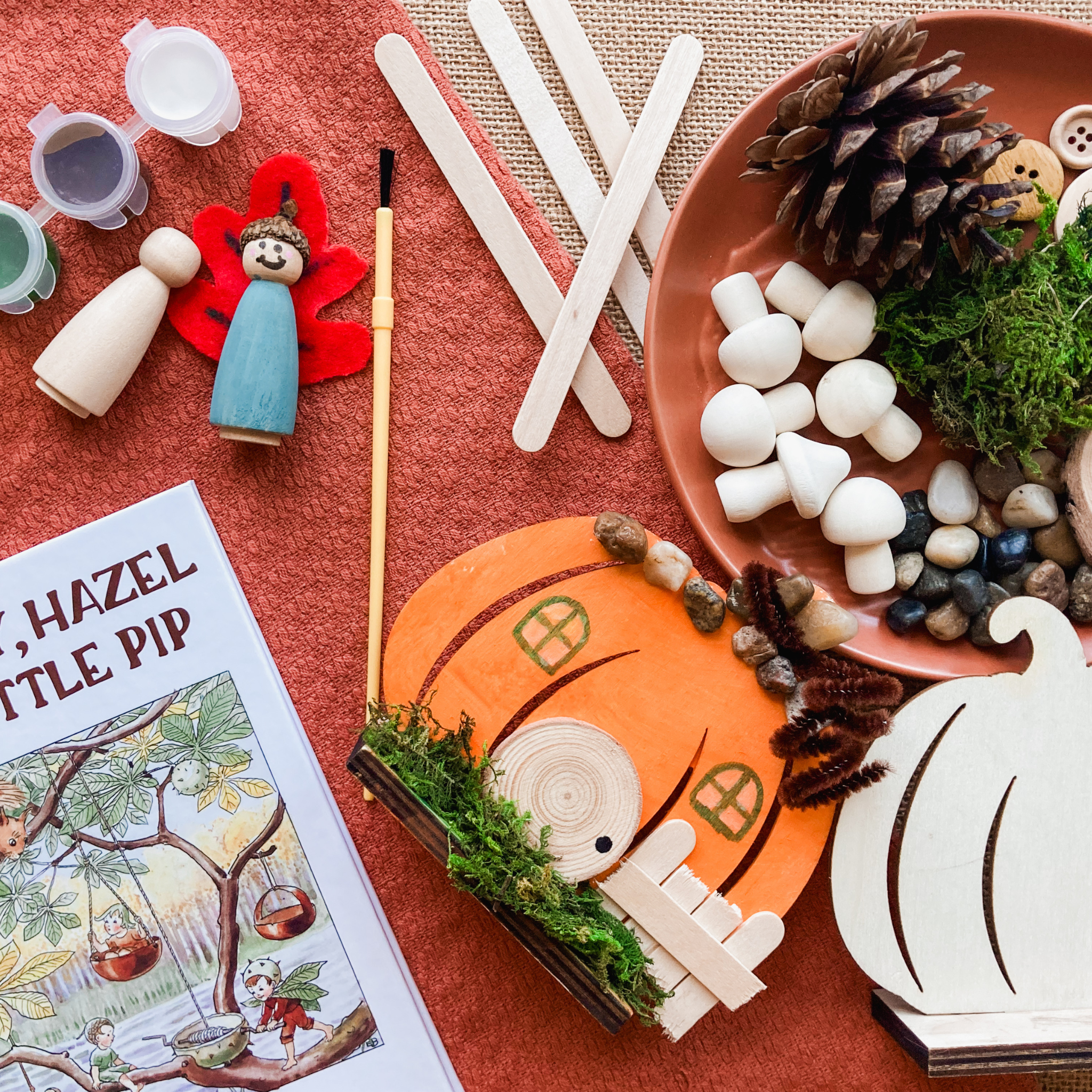 A Walk Through Autumn homeschool box for preschoolers with book Woody, Hazel, and Little Pip by Elsa Beskow