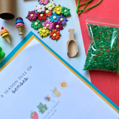 Summer preschool phonics and math activities included in A Season Full of Senses box