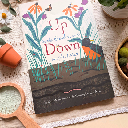 Up in the Garden and Down in the Dirt styled with simple nature materials for story-led preschool learning.